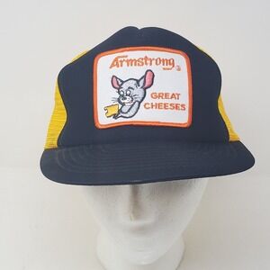 Vintage Armstrong Great Cheeses Mouse Trucker Hat Yellow Black Mesh Cap Snapback